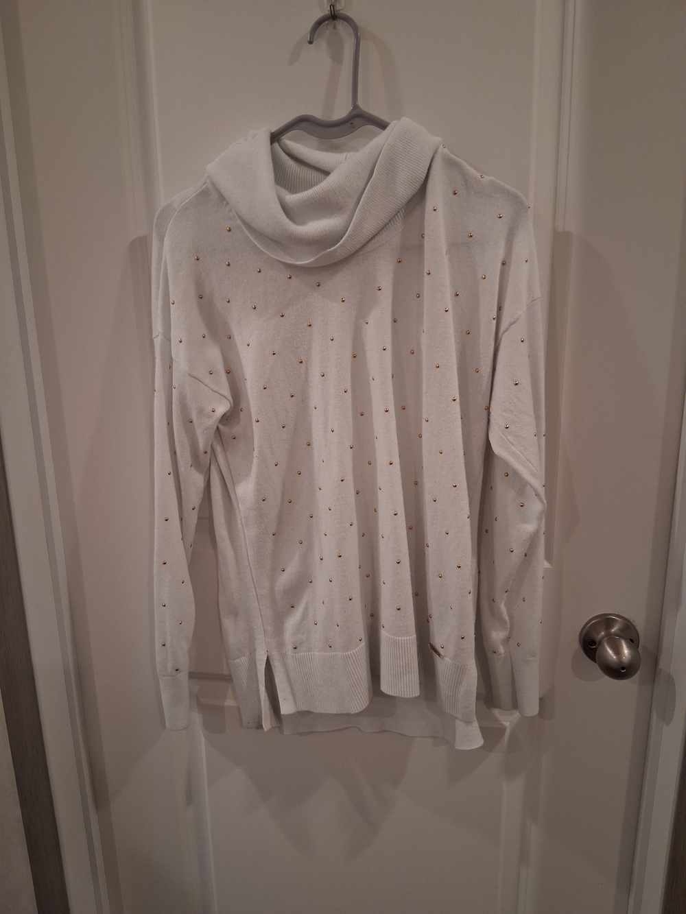 Calvin Klein Cream Cowl Neck Sweater with Gold Accent Studs Size Small